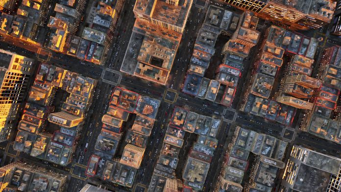 Busy Residential City Area Aerial over City Block Traffic Jams Corporate Success Electric Vehicles Overpopulation Autonomous Vehicles Ai Concept