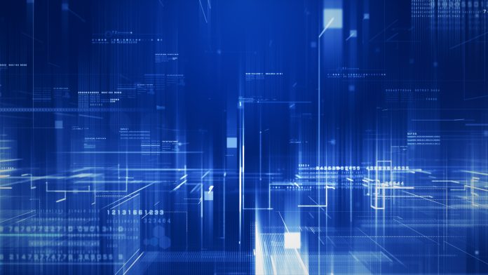 Abstract digital background featuring glowing blue lines, floating data elements, and futuristic tech innovation, Technology data network connect, Digital data transfer background 3D Rendering