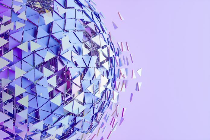 Abstract Triangular Fragmented Sphere Background, Futuristic Technology Concept