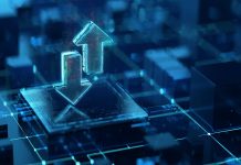 Digital Arrows icon as a symbol of file transfer and update. Digital technology background