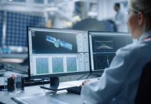 UK Space Agency launches pilot SECP programme Female Engineer uses Computer to Analyse Satellite, Calculate Orbital Trajectory Tracking. Aerospace Agency International Space Mission: Scientists Working on Spacecraft Construction. Over Shoulder