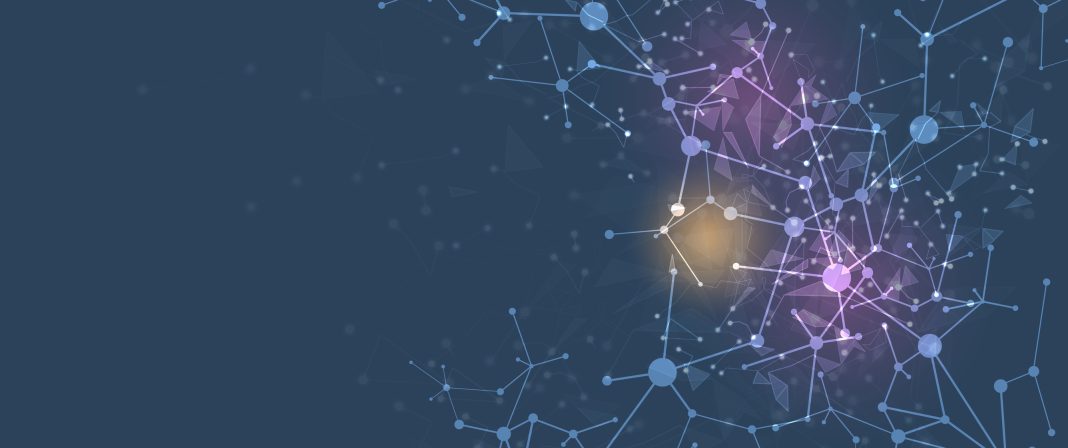 Neural network concept. Connected cells with links. High technology process. Abstract futuristic background