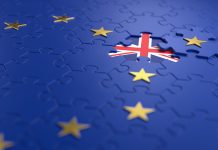 The idea of a 'Brexit' represented via jigsaw puzzle. 3D rendering graphics.