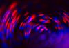 Neon Blue Red Purple Circle Bokeh Black Background Abstract Blur Motion Colorful Sparks Distorted Macro Photography