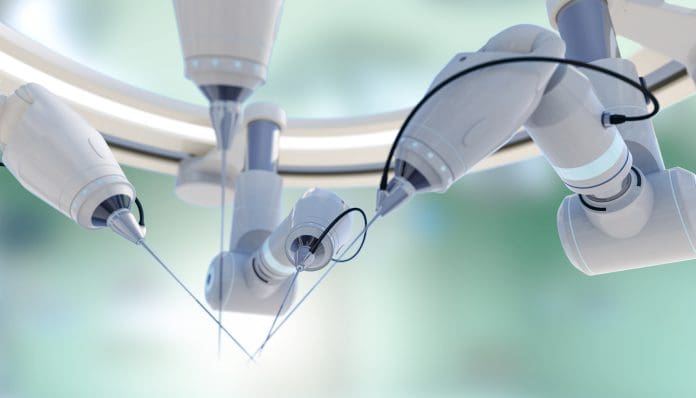 futuristic medical surgery Robotic surgical arms to operate remotely