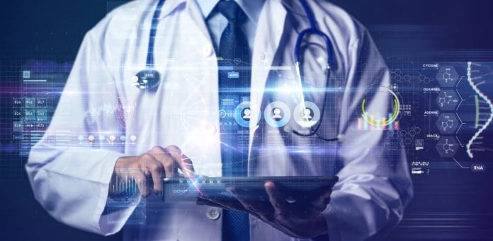 Online doctor telemedicine, future technology trend patient consult doctor get prescription and medicine by online internet mobile tablet augmented reality, hospital health care science background