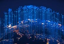 Digital Globe With Binary Fibers Growing From Cities