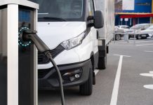 Electric truck with charging station. Concept.