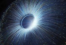 3D Abstract light streaks emanating from a bright circle