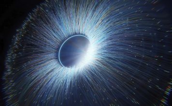 3D Abstract light streaks emanating from a bright circle