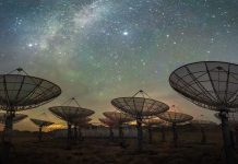Satellite antenna array under the Milky Way sky
