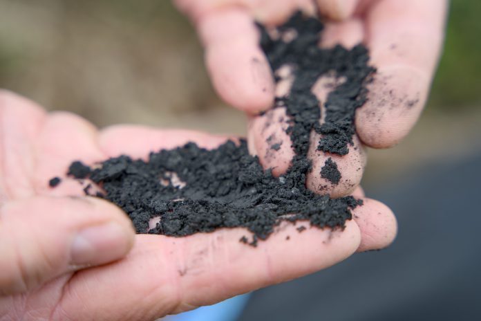 Close-up of biochar, produced through wood pyrolysis