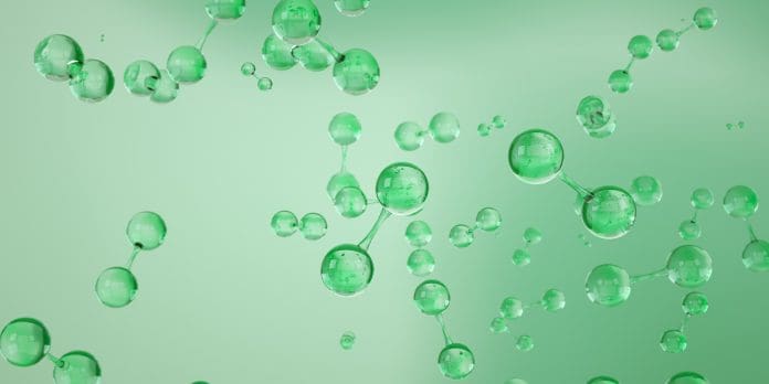 Green Hydrogen, H2 molecule. Net Zero and carbon neutral.