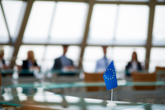 European flag on board table