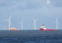 Offshore wind turbines off the Aberdeen coast in Scotland