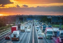 Driver anxiety on smart motorways doubles in 2026, AA survey finds heavy traffic in blurry motion on UK motorway in England.